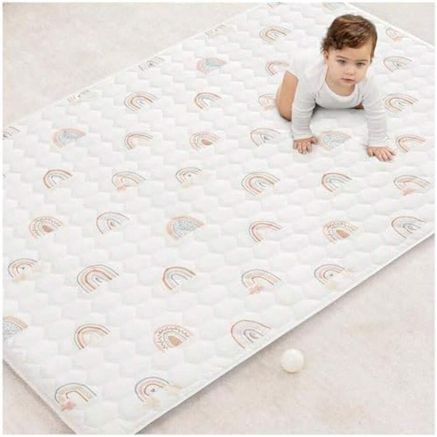 - Tapete de juego para niños, redondo de 122 cm a más de 0 meses, tapete mediano suave con parte inferior antideslizante, superficie acolchada de felpa para jugar a los niños, tiempo de(Rainbow Rectangle - 122 cm x 183 cm) - Multicolor - Ver 1