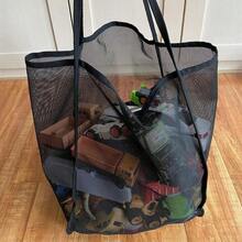 Beach Bag - Oversized Foldable Mesh Handbag, Durable Polyester Storage Bag, Suitable For Shells, Clothing, And Towels, No Closure Design And Edge Painted Details, White, Sturdy Handle Design, Visible Content Access - Multicolor - View 5