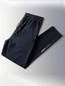 Men's Lightweight, Breathable, Quick-Dry Zipper Pocket Sports Pants, Fashionable Versatile All-Match Long Trousers For Summer - Navy Blue - View 8
