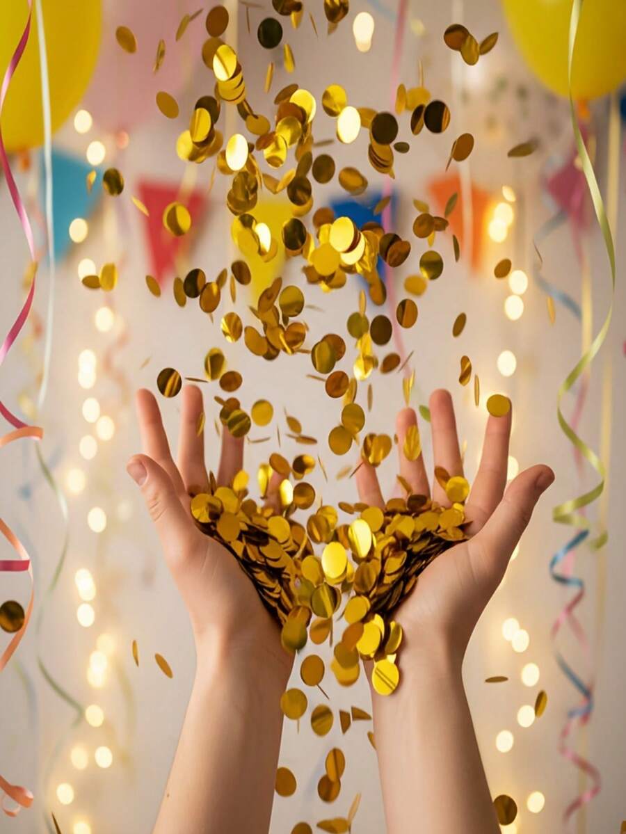 1-2000pcs Colorful Metallic Foil Confetti, Highly Attractive, Shiny Gold, Silver, Mixed Color Holographic Sequins, Small And Portable, Suitable For Party And Wedding Decoration, Party Decoration, Birthday, Anniversary, Proposal, And Other Occasions - Multicolor - View 1