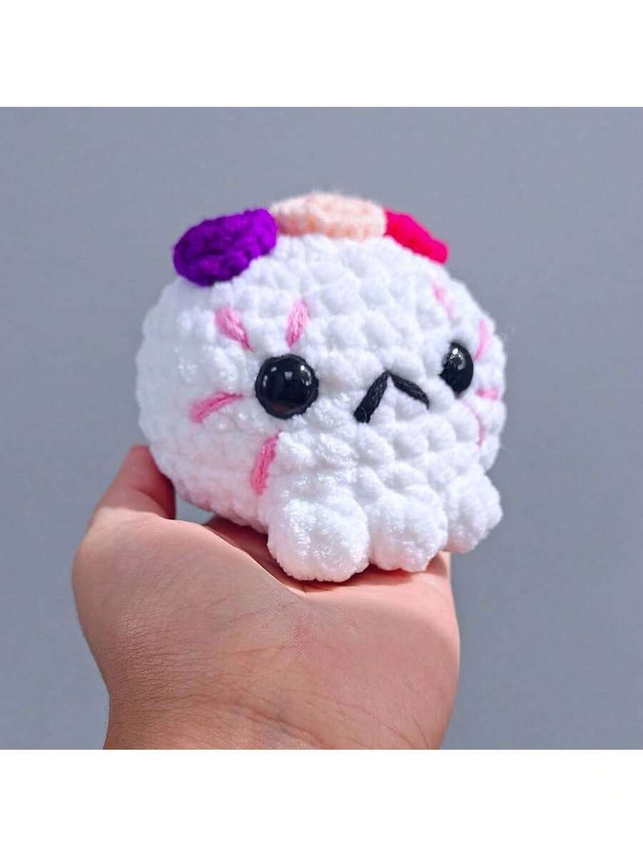 Genérico Calaverita de Azúcar Decorativa de Crochet, Hecha a Mano, Estambre Suave y Esponjoso, Blanco con Flores (Rosa) - Rosa - Ver 1