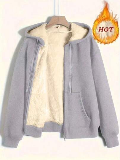 European And American Fashion Winter New Solid Color Pocket Zipper Warm And Plush Coat