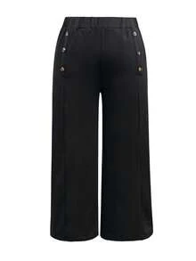 Pantalón largo de mujer de talla grande para otoño/invierno, de unicolor con botones, elegante, de corte ajustado, con estilo de pierna ancha, para ir a la oficina, banquetes, fiestas, bodas, Navidad - Negro - Ver 9