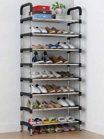 8-Layer Multi-Functional Adjustable Stainless Steel Shoe Rack For Home Use, Simple Home Installation, Space Saving, Suitable For Living Room, Bedroom, Entrance, Office, Home, Multi-Layer Storage