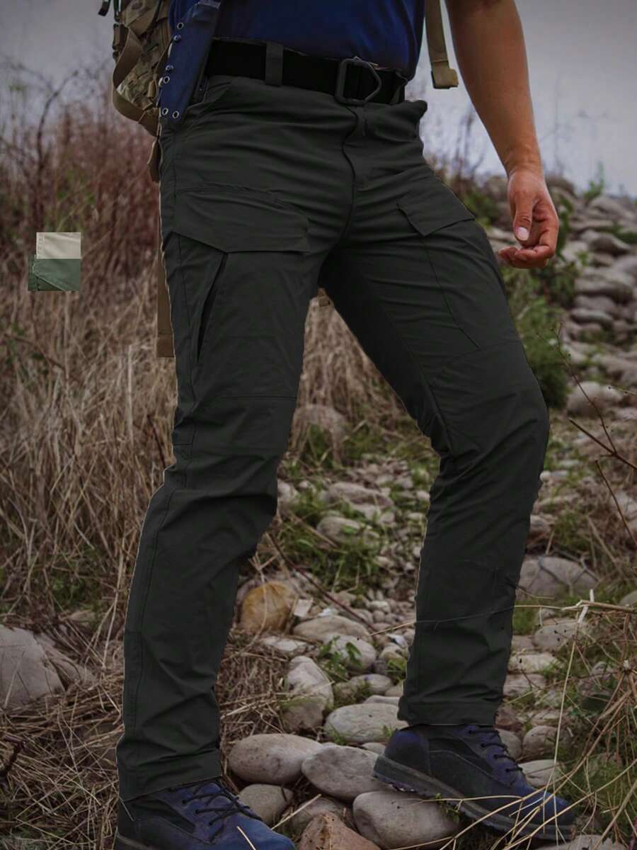 Wear Resistant Work Pant Man Multi-Pocket Straight Cargo Trousers Outdoor Jogging Tactical Pants Spring Autumn Casual Trousers - IX8 - Đen - Xem 1