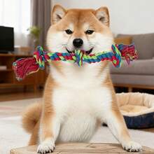 1pc 28cm Colorful Triple Braided Rope Dog Chew Toy, Durable Bite Resistant Dental Care Knotted Toy, Random Color - Multicolor - View 2