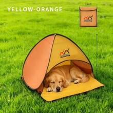 Mini Beach Tent For Dogs, Pet Sunshade, Pop-Up Portable Mini Head Sunshade, Camping, Outdoor Hiking, Picnic, Windproof And Waterproof With Tent Nails, Mobile Phone Holder, Suitable For Puppies, Cats And Small Animals - 橘色 - 查看 1