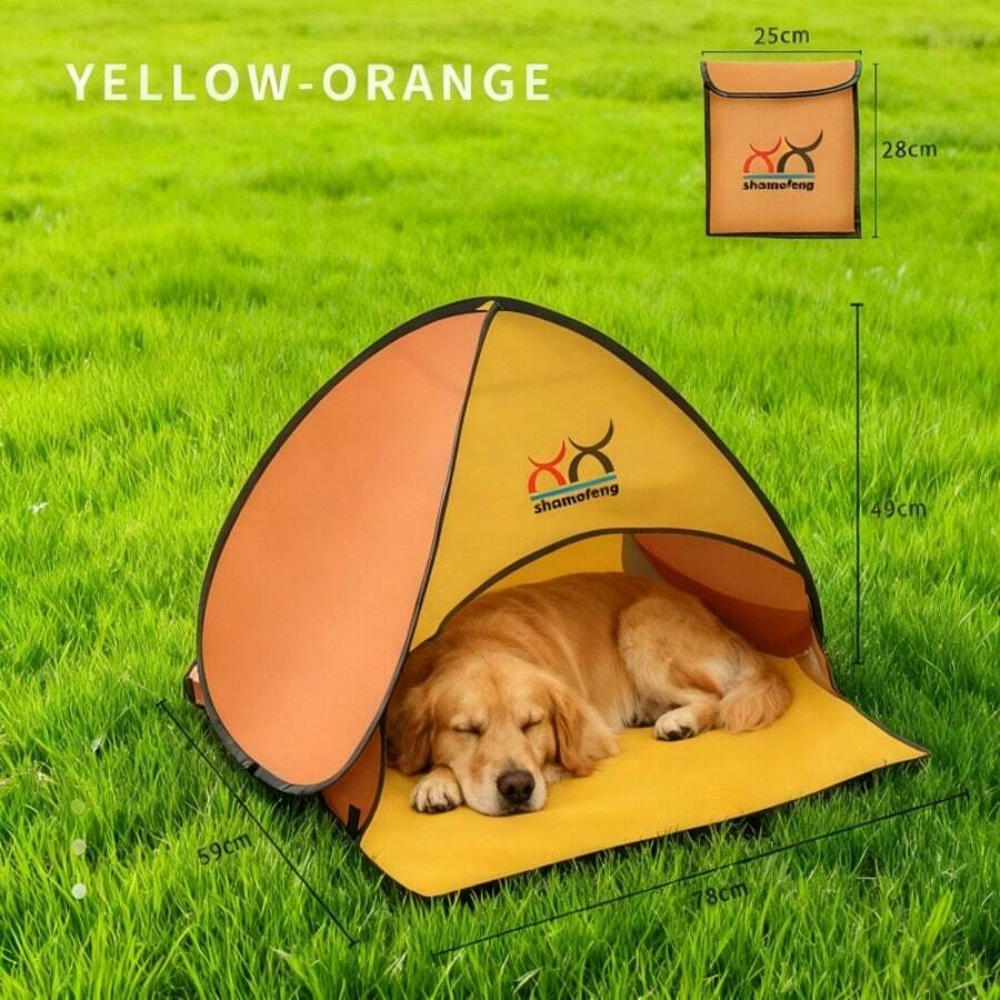 Mini Beach Tent For Dogs, Pet Sunshade, Pop-Up Portable Mini Head Sunshade, Camping, Outdoor Hiking, Picnic, Windproof And Waterproof With Tent Nails, Mobile Phone Holder, Suitable For Puppies, Cats And Small Animals - 橘色 - 查看 1