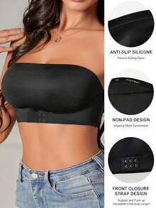 Áo ngực quây không dây dành cho nữ - Áo ngực quây kiểu cô dâu, không đệm mút và không gọng, có dây chun điều chỉnh chống trượt, chất liệu thoáng khí, mềm mại và thoải mái, phù hợp cho mặc hàng ngày và trang phục mùa thu. - màu đen - Xem 6