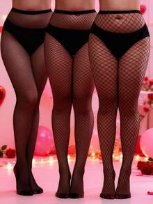 三件套性感女士渔网裤袜，简约镂空渔网紧身裤，时尚日常连裤袜，适合派对和节日穿着，感恩节、情人节、圣诞节礼物 - 黑色 - 查看 10