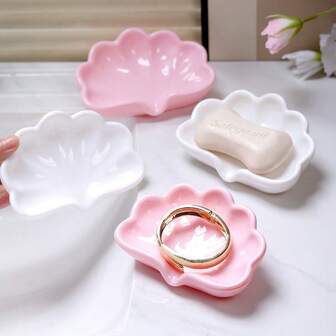 高端贝壳形皂碟 - 奢华创意浴室配件，自动排水塑料皂架，防霉易清洁，优雅的家居梳妆台收纳盒，珠宝项链耳环收纳架，适用于浴室、卧室、厨房等各种场景。