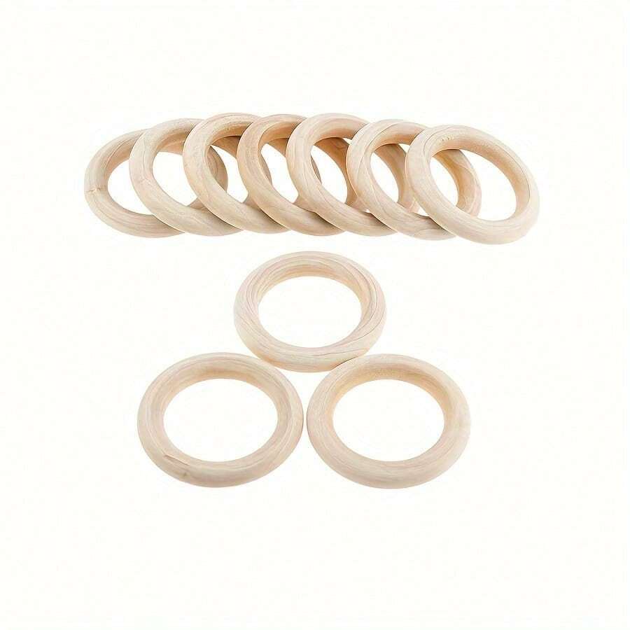 50mm Natural Wood Rings, For DIY Crafts And Jewelry Making, 10pcs - Unfinished Wooden Teething Rings, No Mosaic, Accessory Craft Tools