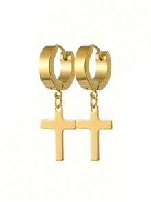 1对男女通用不锈钢十字耳环，街头风，适合日常佩戴、派对和节日场合 - 十字架 - 查看 7