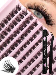 Bộ nối mi HINARIN 120 sợi D Curl, mi giả dạng chùm 8-16MM, bộ dụng cụ tự làm mi giả, bộ nối mi dày, mi giả riêng lẻ với keo dán mi chống thấm nước và chất bịt kín, dành cho người mới bắt đầu. - màu đen - Xem 2