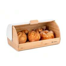 CHLEBAK BIAŁY Z DREWNEM NOWOCZESNY POJEMNY DUŻY ELEGANCKI BAMBUSOWY LEKKI - Biały - Zobacz 3