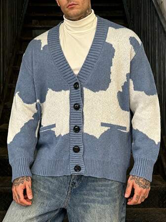 Suéteres navideños para hombres con botones delanteros, bolsillos acanalados, aptos para otoño/invierno, primavera/otoño