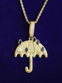 DUBSS 1 Piece Iced Out Umbralla Necklace Pendant For Men 5A Cubic Zirconia Gold Plated Hip Hop Jewelry - Umbrella - View 15