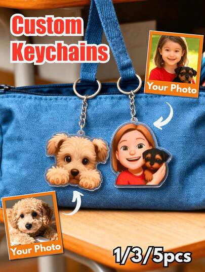 1/3/5 szt. Spersonalizowany brelok akrylowy z możliwością przesłania zdjęcia | Spersonalizowany brelok na pamiątkowy prezent dla rodziny z okazji świąt Bożego Narodzenia, zestaw akcesoriów do kluczy domowych, prezent świąteczny dla dorosłego rodzeństwa, codzienna pamiątka rodzinna
