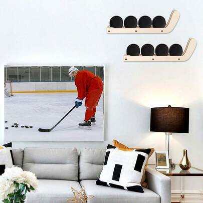 Hockey Puck Display Cases, Wooden Hockey Puck Wall Mount Holder Hockey Puck Shelf Display Stand For Players Team Gift...