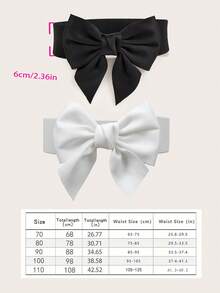 2pcs Women Bow Elastic Waist Belt,Versatile Accessory For Plus Size Casual Dresses Summer, School Fall, Autumn, Halloween - Black+White - View 5