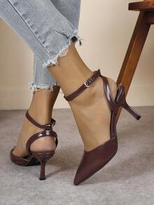 优雅尖头高跟女鞋，百搭露跟夏季凉鞋，酒红色高跟鞋 - 酒紅色 - 查看 6