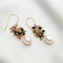 Gempires Pearl Drop Earring Women With Gemstone Beads In 14k Gold Plated French Hook Easy And Comfortable Wear - 多碧璽 - 查看 8