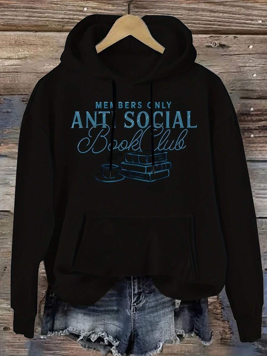 Anti Social Book Club Members Only Hoodie Reading Coffee Books Literature Fan Gift Sweatshirt, Suitable As A Gift For Friends During Major Holidays Such As Christmas. - 黑色 - 查看 1