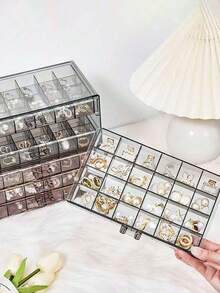 1pc 3-Layer 72-Compartment Acrylic Jewelry Box, Transparent Multi-Compartment Jewelry Storage Box, Drawer-Style Transparent Jewelry Box, Suitable For Storing Women's Daily Wear Earrings, Rings, Necklaces, Bracelets, Drawer-Style Display Storage Box, Suitable For Bathroom Storage, Desktop Stacking Drawers - Multicolor - View 4