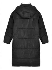羽绒棉长袖连帽宽松及膝女式羽绒服 - 黑色 - 查看 5