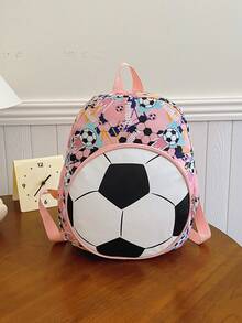 1pc Youth Football Nylon Backpack, Cute Cartoon Football Design Zipper Closure Daypack, Suitable For Autumn/Winter Daily Use - A - View 6