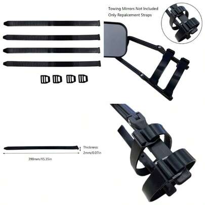 Universal 4PCS Straps Towing Mirrors, Clip - On Towing Mirrors 360 Rotation Adjustable Rectangle Shape Extension Mirrors Vehicle Truck Car RV Trailer SUV 4 PCS