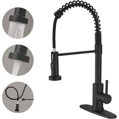 Black Kitchen Faucet With Pull Down Sprayer Pull Out Kitchen Sink Faucet Stainless Steel Commercial Spring Farmhouse Faucets For Kichen Sink Camper Laundry Utility Rv Bar Sink Faucet