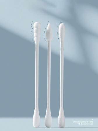 100pcs/Box Disposable Double-Ended Cleaning Swabs [Spiral Tip + Round Tip] For Ear Cleaning/Makeup, Individually Hygiene Packaged