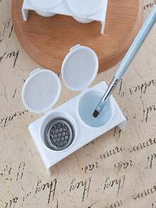 2个双孔刷子清洗杯 - 带网格盖，迷你珠宝收纳盒，圆形便携式刷子清洗盒，美甲工具