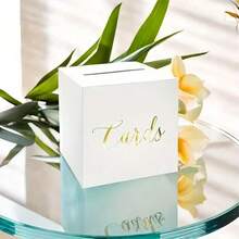 1 Set Black & White Gift Card Box With Gold Box Design, Suitable For Birthday Party, Wedding, Bridal Shower, Graduation, Retirement, Anniversary, Event Party Centerpiece And Banquet Decor, Includes 1 Gold Box + 10 Greeting Cards - White - View 3