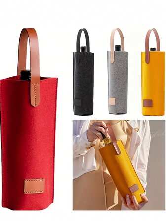 Felt Wine Bags, Faux Leather Handles With Reinforced Bottoms, Premium Gift Packaging For Champagne And Other Wines. Available In Grey, Yellow, Red, And Black. Reusable Carrying Bags, Perfect For Gifting, Storing, Or Storing Wine Bottles
