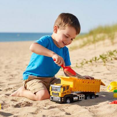 1件合金压铸挖掘机/起重机/自卸车模型，一体式工程车玩具，可活动部件惯性车，男孩礼物，挖掘机玩具车，节日和生日礼物