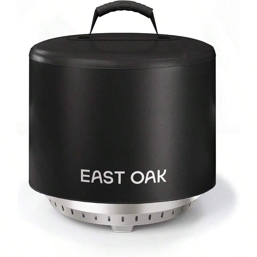 EAST OAK 17'' Fire Pit Cover For Outdoor Smokeless Firepit 500D Heavy Duty Fabric Waterproof Dustproof And AllWeather Resistant Black 16.85"Dia X 12.59"H