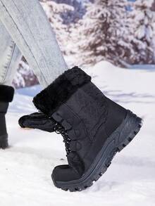 2025 Autumn/Winter New Anti-Slip Snow Boots For Women, Thermal Lined Thick Warm Leg Protection, Versatile Casual Black Dirt-Resistant Boots, Boots, Size 36-42 - Black - View 6