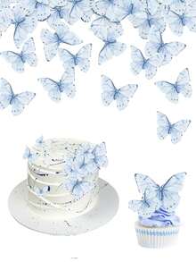 48只蝴蝶蛋糕装饰，天蓝色纸蝴蝶，适用于纸杯蛋糕、蛋糕，蝴蝶主题婴儿派对装饰、生日派对用品、春夏蛋糕装饰，适合女性女孩生日、周年纪念、婚礼等场合。 - 藍色 - 查看 3