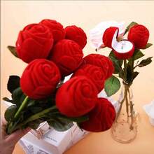 1件玫瑰花发箍及戒指盒，优雅植绒耳环盒，浪漫求婚玫瑰戒指盒礼品 - 彩色 - 查看 2