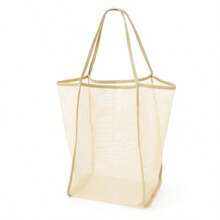 Strandtasche - Oversized faltbare Mesh-Handtasche, strapazierfähiger Polyester-Aufbewahrungsbeutel, geeignet für Muscheln, Kleidung und Handtücher, Design ohne Verschluss und lackierte Kanten, weiß, stabiles Tragegriff-Design, sichtbarer Inhaltszugriff