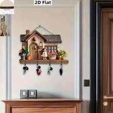 In-Stock Colorful Wooden House Shaped Key Holder Rack, Flat Design Home Decor Wall Hanging, Wholesale Wooden Product - Multicolor - View 3