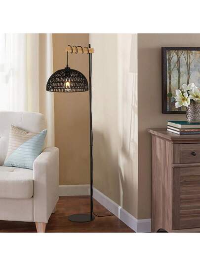 Alpinaluz "SALVIA" Wooden Vloer Lamp Zwart Jute Rope Shade E27 view 6