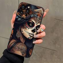 Nueva funda de teléfono con diseño de tatuaje de cráneo, temática de anime y dibujos animados - Compatible con for  17/16E/7/8/Xr/Xs/X/11/12/13/14/15/16Pro Max/Plus, ofrece protección completa contra caídas y golpes, un gran regalo para amigos y familiares. - Negro - Ver 4