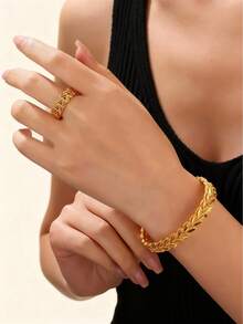 1入組鏤空手鐲和開口戒指銅首飾類