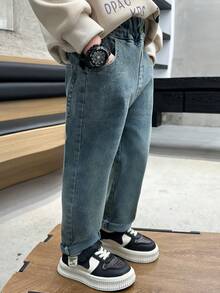 男童弹力腰带柔软牛仔裤，时尚春季裤装，适合幼儿和小童 - 淺藍色 - 查看 7