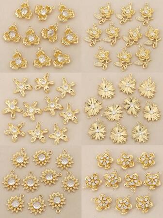1 Piece/5 Pieces 18K Exquisite Flower DIY Jewellery Pendants Various Styles Available Suitable For Making Earrings, Necklaces, Nose Rings, Navel Rings, And Bracelet Charms