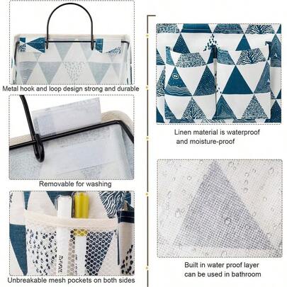 Wall-Mounted Hanging Storage Bags With Hooks, Fabric Organizer With Side Mesh Pockets, Versatile Storage For Bedroo...