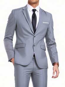 Furuyal 男士两件套西装外套，纯色西装外套领带套装，长袖，双排扣修身款/单排扣款，适合旅行、婚礼、派对、商务、舞会等场合，浅灰色，尺码 XS-3XL